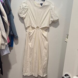 Chic Cream Midi Dress with Puff Sleeves